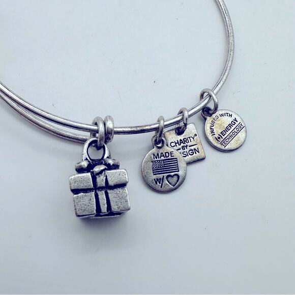 Alex and Ani Gift Box Bangle Bracelet silver tone Holiday Festive Contemporary - Picture 2 of 4